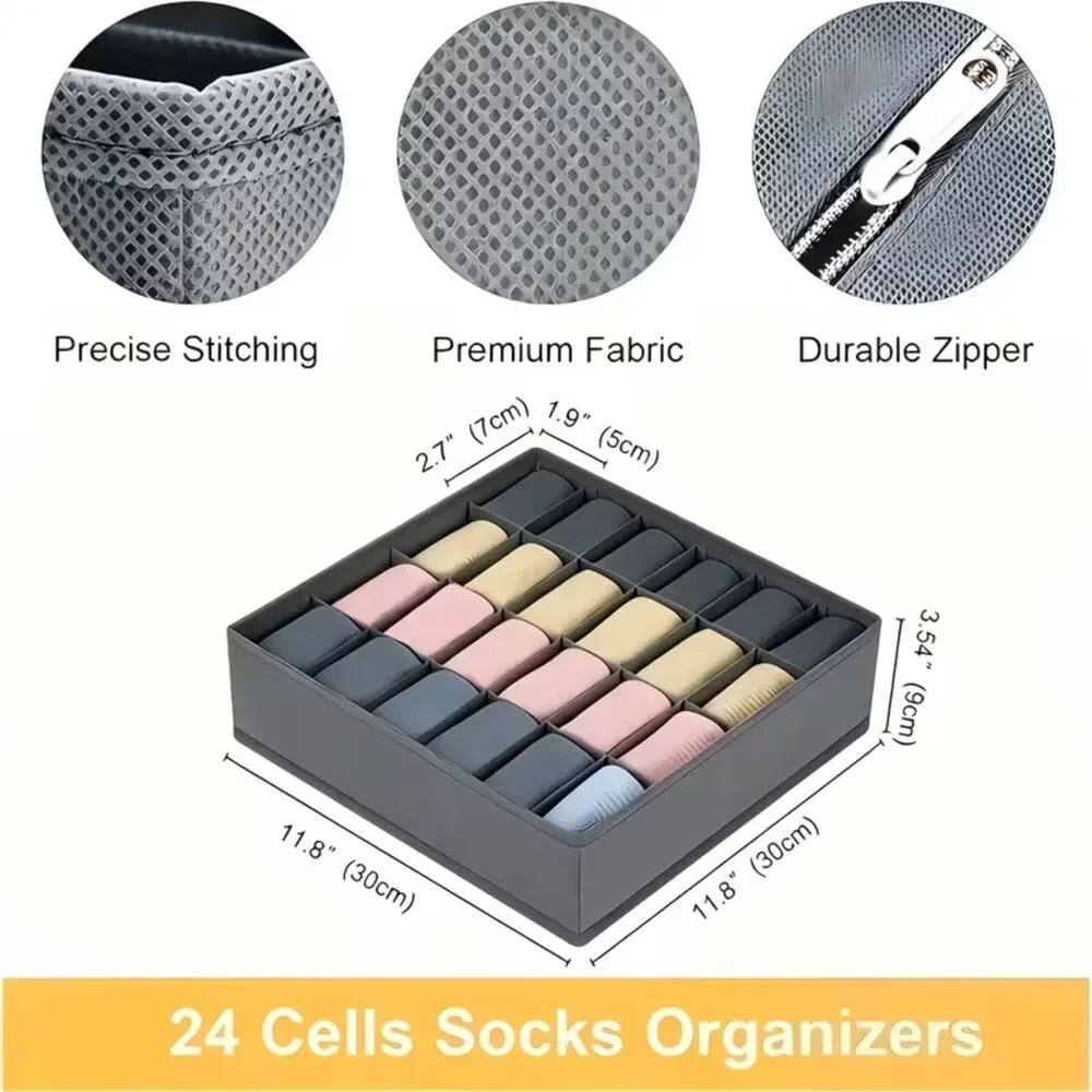 2 pack Sock & Underwear Drawer Organizer Set Fabric Dividers Storage NWT Gray